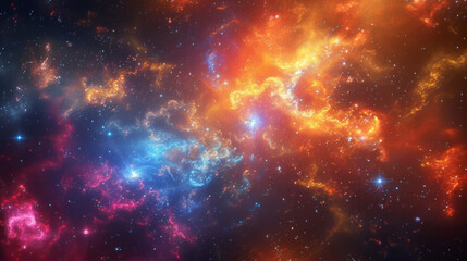 Fototapeta na wymiar A kaleidoscope of brilliant hues clashes and intertwines at the core as a steady influx of cosmic particles fuels the vast energy of the galactic center.