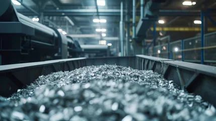 Zelfklevend Fotobehang In a gleaming factory facility a machine compresses s metal into dense cubes making it easier to recycle and preventing excess materials from ending up in a landfill. © Justlight