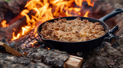 Indulge in the ultimate fireside treat a deliciously sweet and tangy apple crisp baked in the embers of a flickering fire. The perfect balance of textures and flavors in every