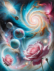 Celestial Symphony - Surrealistic mixed media art with cosmic themes and luminous celestial phenomena Gen AI