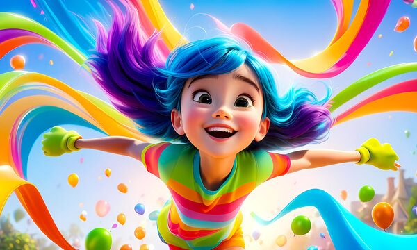 Fototapeta Cartoon 3d character, wallpaper for kids , cute cartoon character background