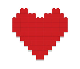 Fototapeta premium Red heart made of blocks on white background vector illustration