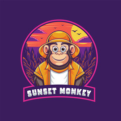 sunset monkey cartoon logo