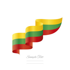 Lithuanian yellow green red wavy flag ribbon creative design logo. Premium flag of Lithuania vector design isolated on white background