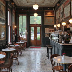 Fototapeta premium Traveler's Breakfast: Historic Train Station Café