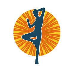 Silhouette of slim female doing exercise. Silhouette of a sporty woman doing gym workout pose. 