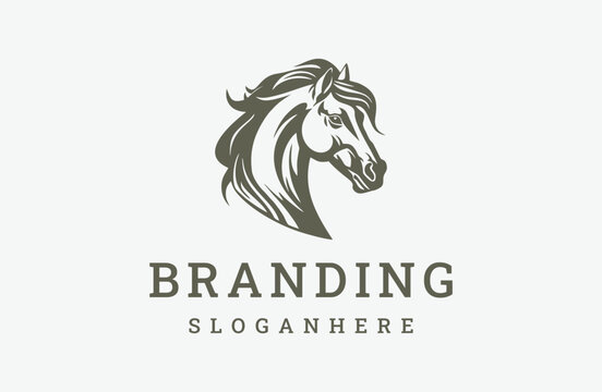 Head horse logo style icon design template flat vector