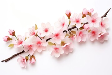 Cherry blossom branches on white background