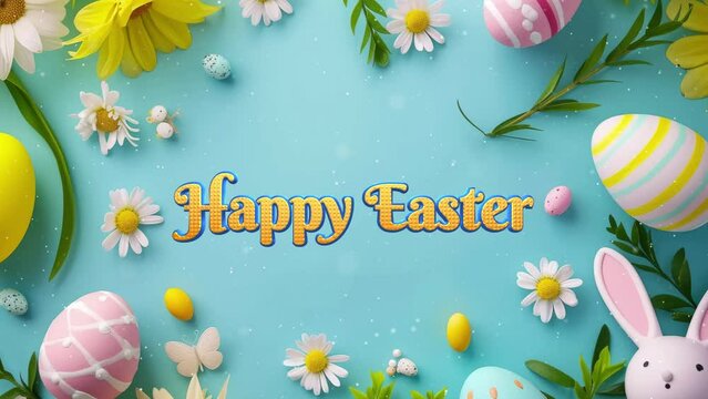 Happy easter lettering celebration with egg. motion holidays and spring style background.