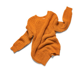 Stylish crumpled sweater isolated on white background