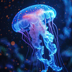 Deep-Sea Neon Glow: Electric Blue Jellyfish