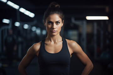 Fototapeta na wymiar Determined Athlete: Focused Gaze and Ready for Empowering Nighttime Training Session at the Gym