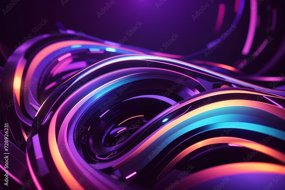 Poster colorful background with abstract shape glowing in ultraviolet spectrum,