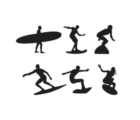  vector hand drawn silhouette of a surfer