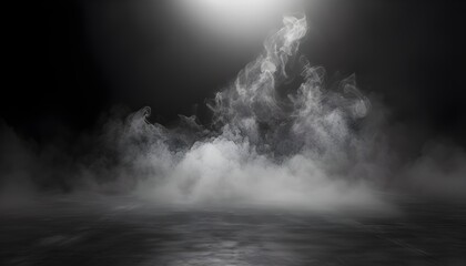Smoke on floor . Isolated black background . Misty fog effect texture overlays for text or space