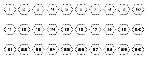 black and white 1 to 30 number icons set
