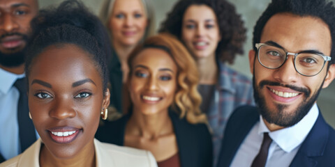 Obraz premium the faces of a group of business people in the office, generative AI
