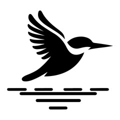 Kingfisher bird vector art icon, clipart, symbol, black color silhouette, white background