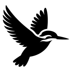 Kingfisher bird vector art icon, clipart, symbol, black color silhouette, white background