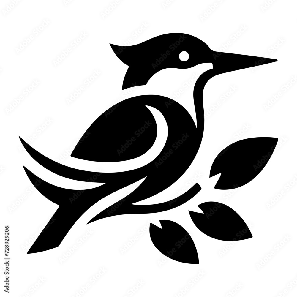 Sticker Kingfisher bird vector art icon, clipart, symbol, black color silhouette, white background