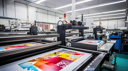 Freshly printed pages running through printing press - obrazy, fototapety, plakaty