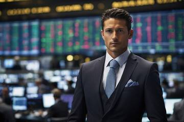 portrait of a businessman in a suit, in the stock market, investing, Business, share market, Funds Created with Generative AI