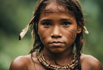 Retrato de uma criança indígena, tribo brasileira