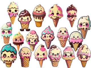 set of transparent cute kawai icecream stickers japan food illustation 