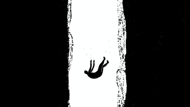Man falling dawn in to infinity tunnel, 2D animation about negative emotion