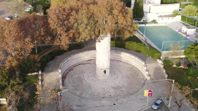 Engineer Duarte Pacheco's Monument in Loule Portugal, aerial orbit sunny day