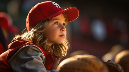 a boy in a baseball cap watching the game.
