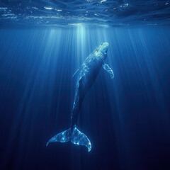 Deep-Sea Majesty: Blue Whale Ocean Underwater Glow