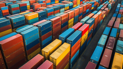 Fototapeta premium Containers neatly arranged in precise rows and columns leaving just enough space for loading and unloading equipment to maneuver.