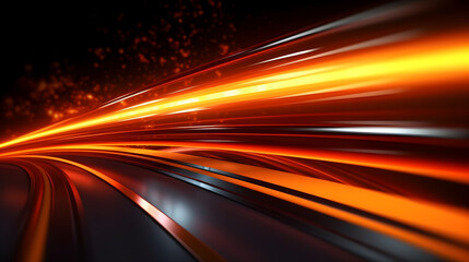 Fototapeta na wymiar Modern orange light stripe and glowing neon tails, black background screensaver