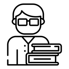 person with books, man with book, librarian black line icon