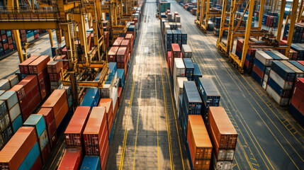 A bustling warehouse filled with labeled and tracked containers representing the importance of accurate data and inventory management in container tracking and logistics.