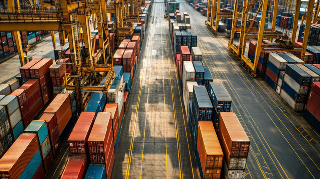 A bustling warehouse filled with labeled and tracked containers representing the importance of accurate data and inventory management in container tracking and logistics.