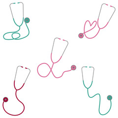 Set of Stethoscope Medical. For Listen to the Lungs and Examine the Patient's Heart. Vector Illustration