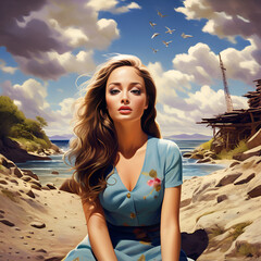 woman on the beach Generative AI