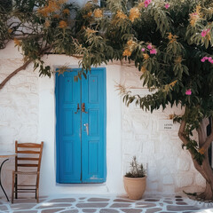 Island Serenity: Greek Home with Iconic Blue Door