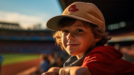 a boy in a baseball cap watching the game.