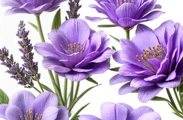 Purple anemone on a white watercolor background
