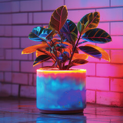 Vibrant Greenery: Croton in Neon-Colored Pot
