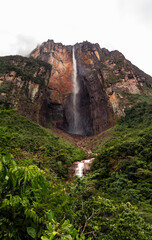 Angel Falls from its base lookout. Highest waterfall in the world (979m) in Canaima National Park, Venezuela