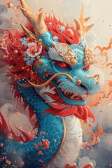 Chinese new year greeting cards, cartoon dragon character