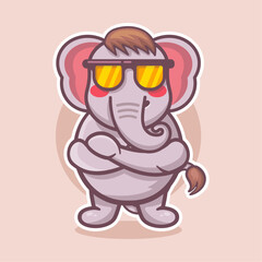 cool elephant animal character mascot with crossed arms isolated cartoon in flat style design