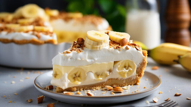 Golden crust cradles layers of velvety banana pudding, crowned with clouds of whipped cream. A sweet symphony, tempting taste buds to dance in delight.