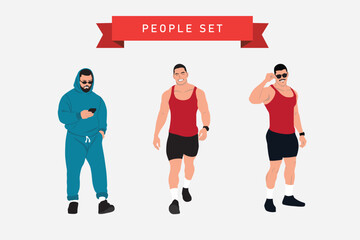 Fototapeta na wymiar Set of male characters in sportswear. Vector illustration in flat style