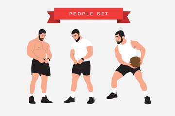 Fototapeta na wymiar Fitness and bodybuilding. Man doing exercises with dumbbells. Vector illustration