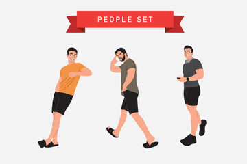 Fototapeta na wymiar Set of people in sportswear. Male characters. Vector illustration